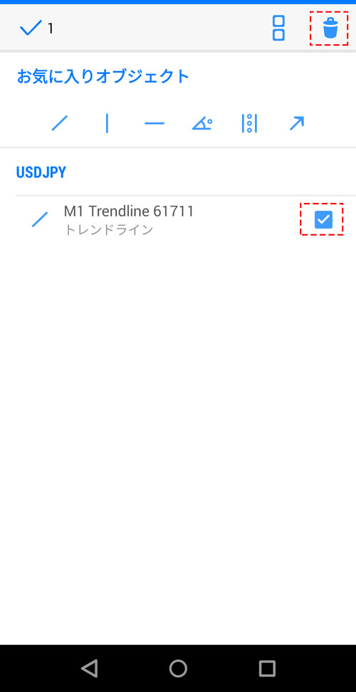 android版MT5（メタトレーダー５）アプリのライン等のオブジェクトの描画